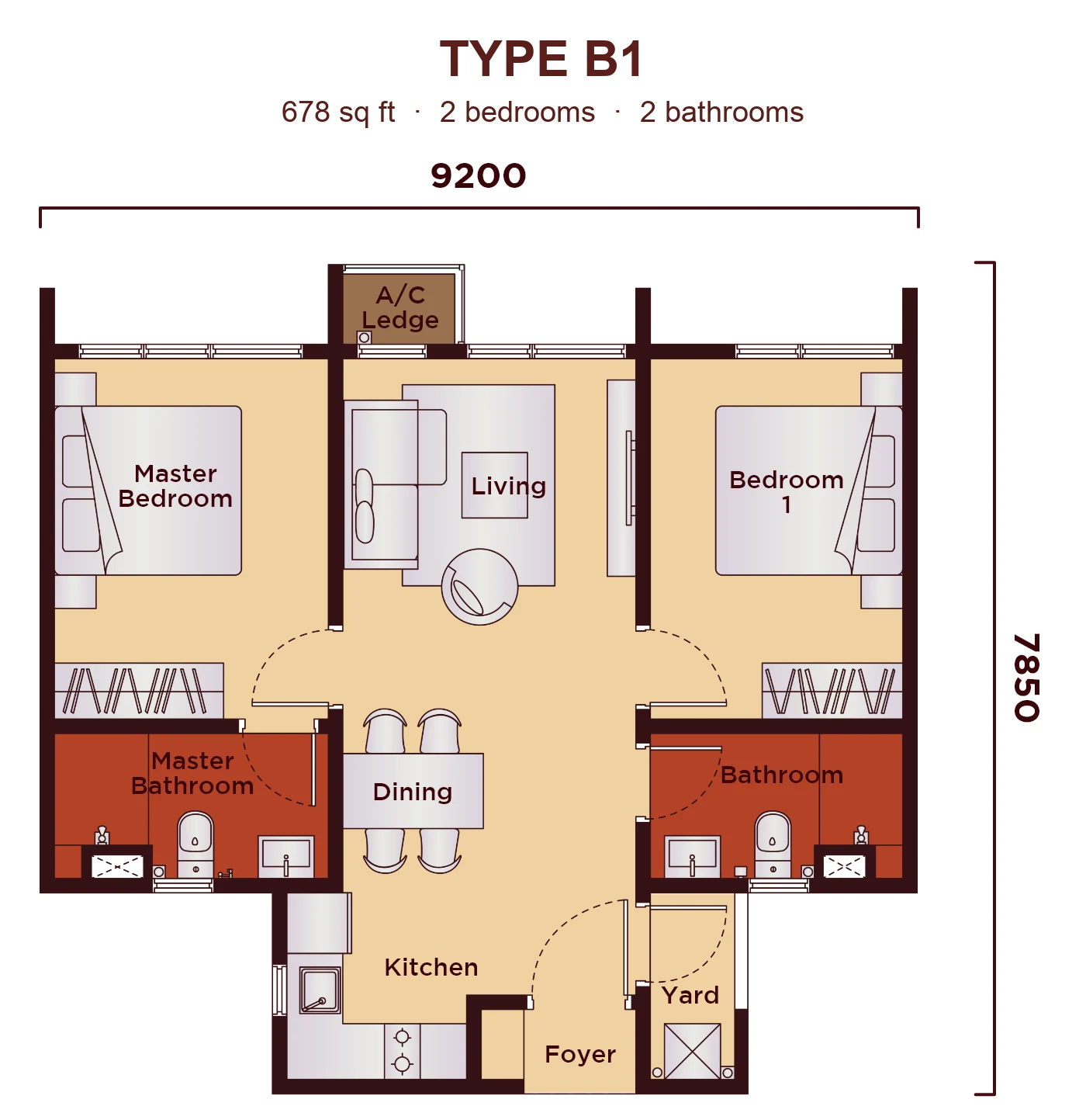 Type B1 — 678 sqft