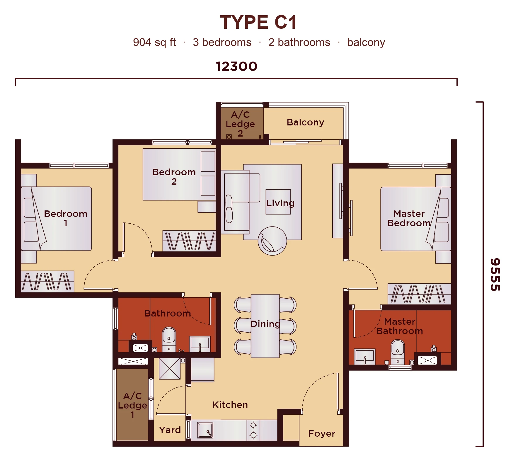 Type C1 — 904 sqft