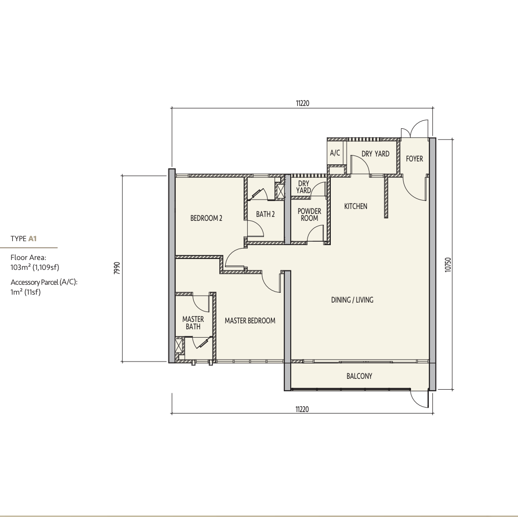 Type A1 — 1109 sqft