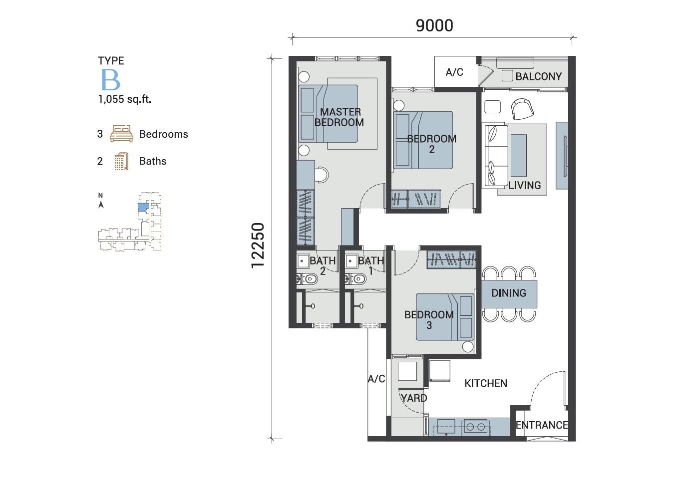Type B — 1055 sqft