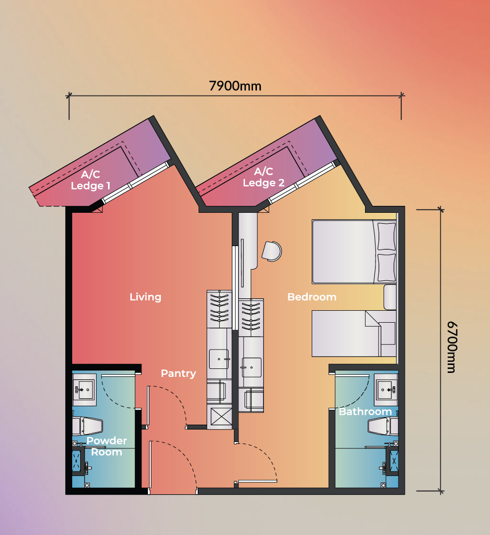 Type B (Dual Key) — 603 sqft