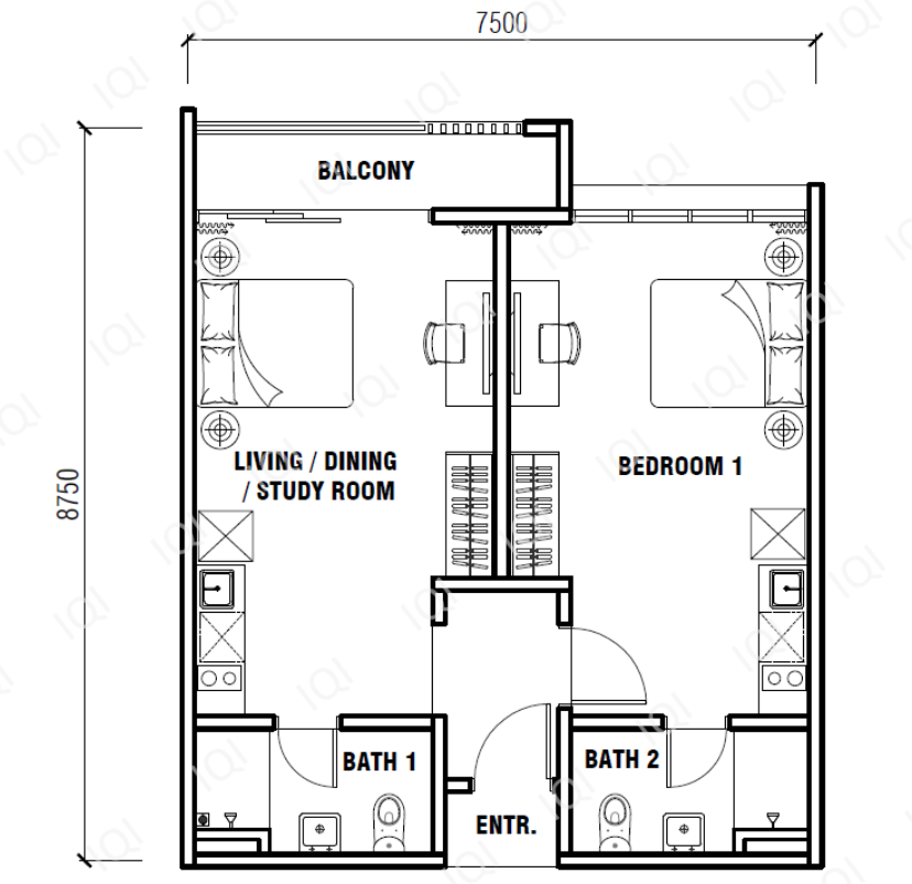 Type B (Dual Key) — 672 sqft