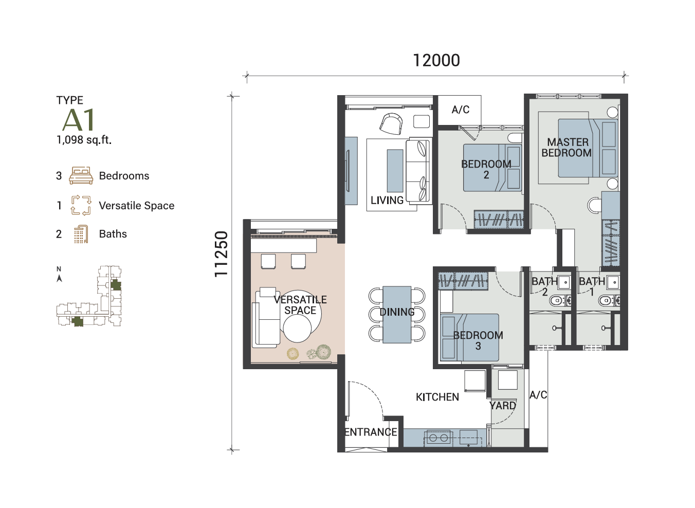 Type A1 — 1098 sqft