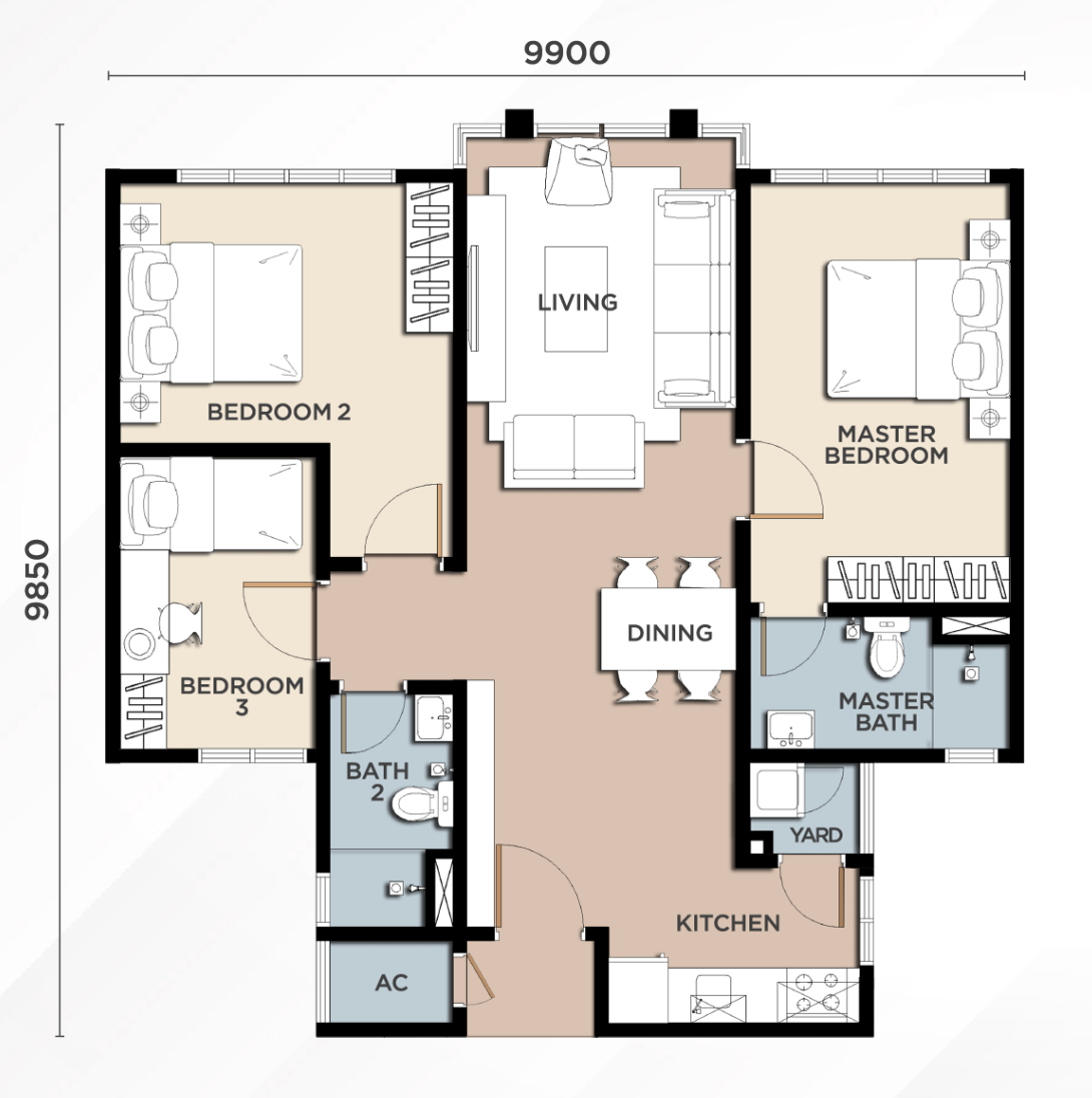 Type C — 884 sqft