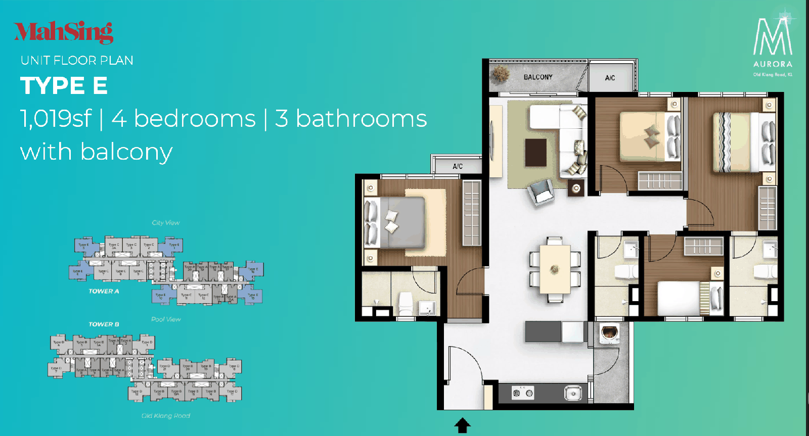 Type E — 1019 sqft