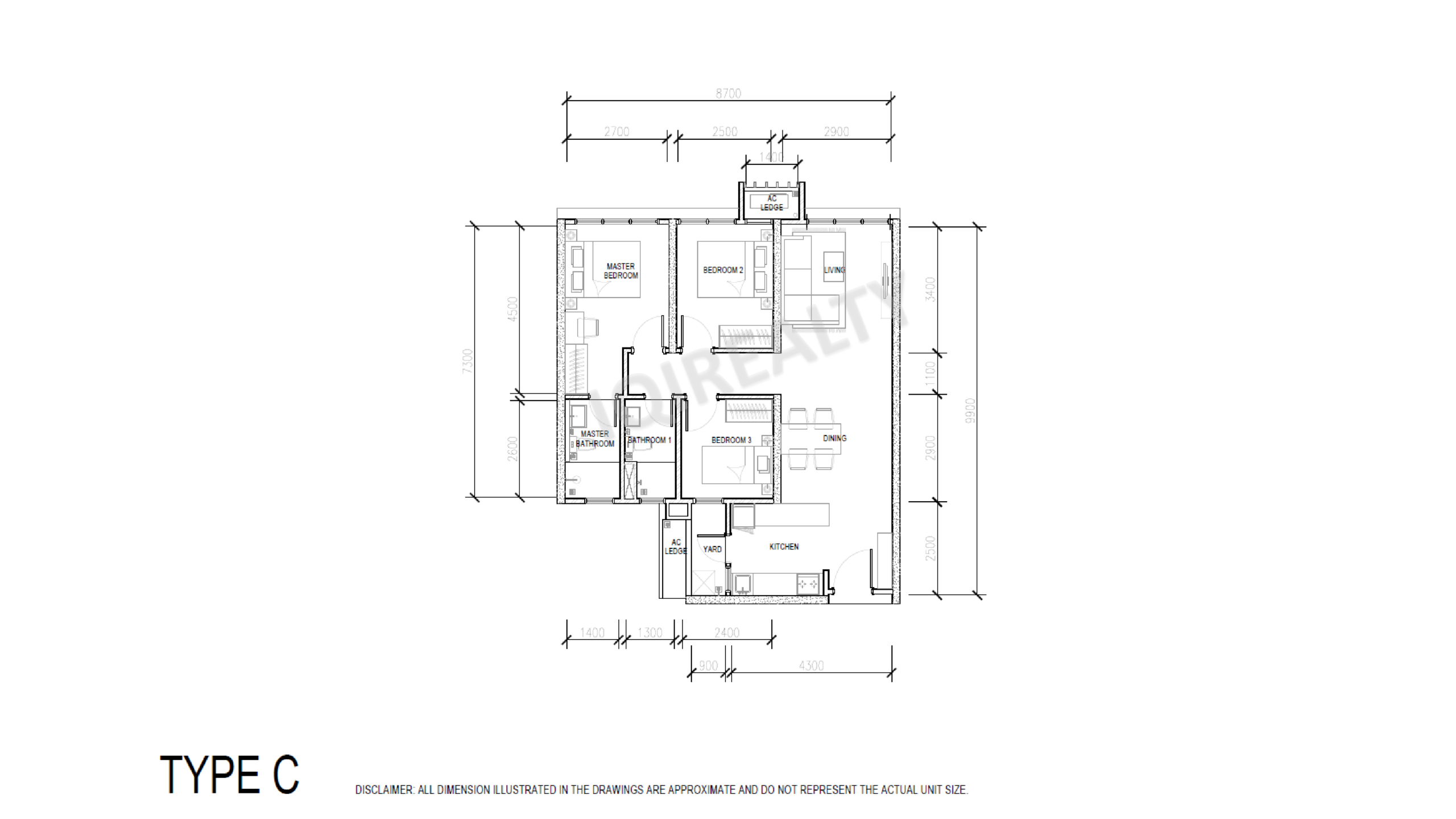 Type C — 923 sqft