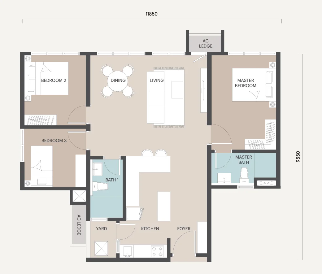 Type F(a) (Tower B) — 1042 sqft