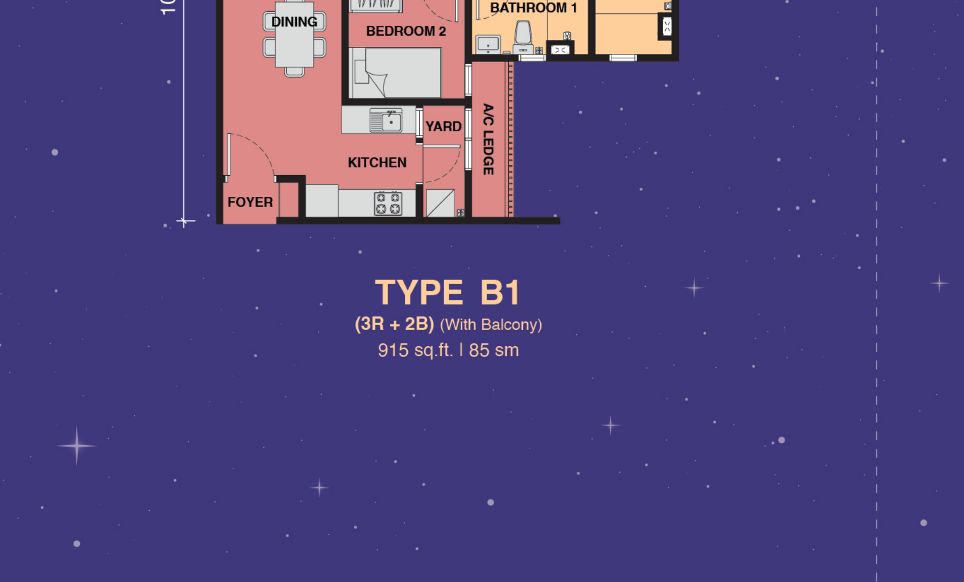 Type B — 915 sqft