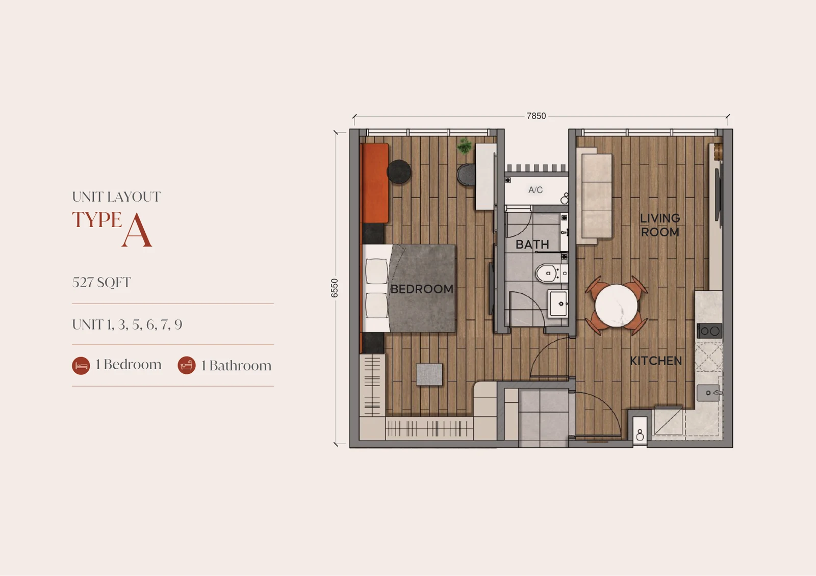 Type A — 527 sqft