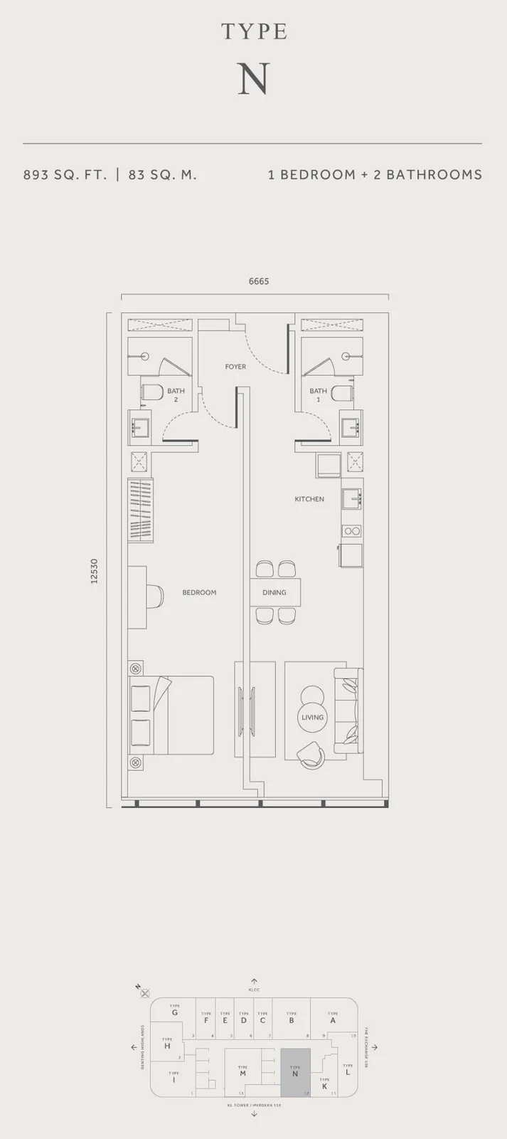 Type N — 893 sqft