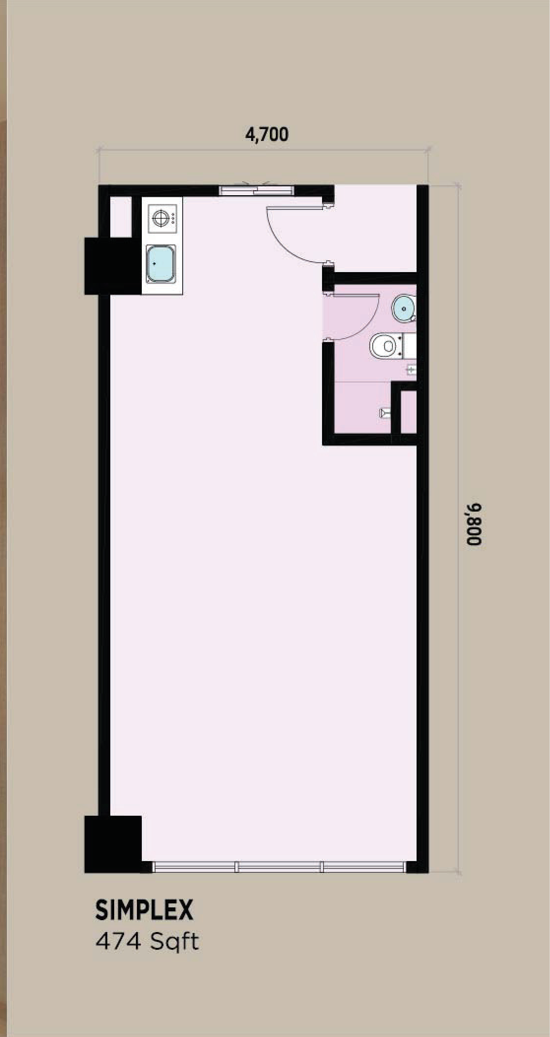 Type Simplex — 474 sqft