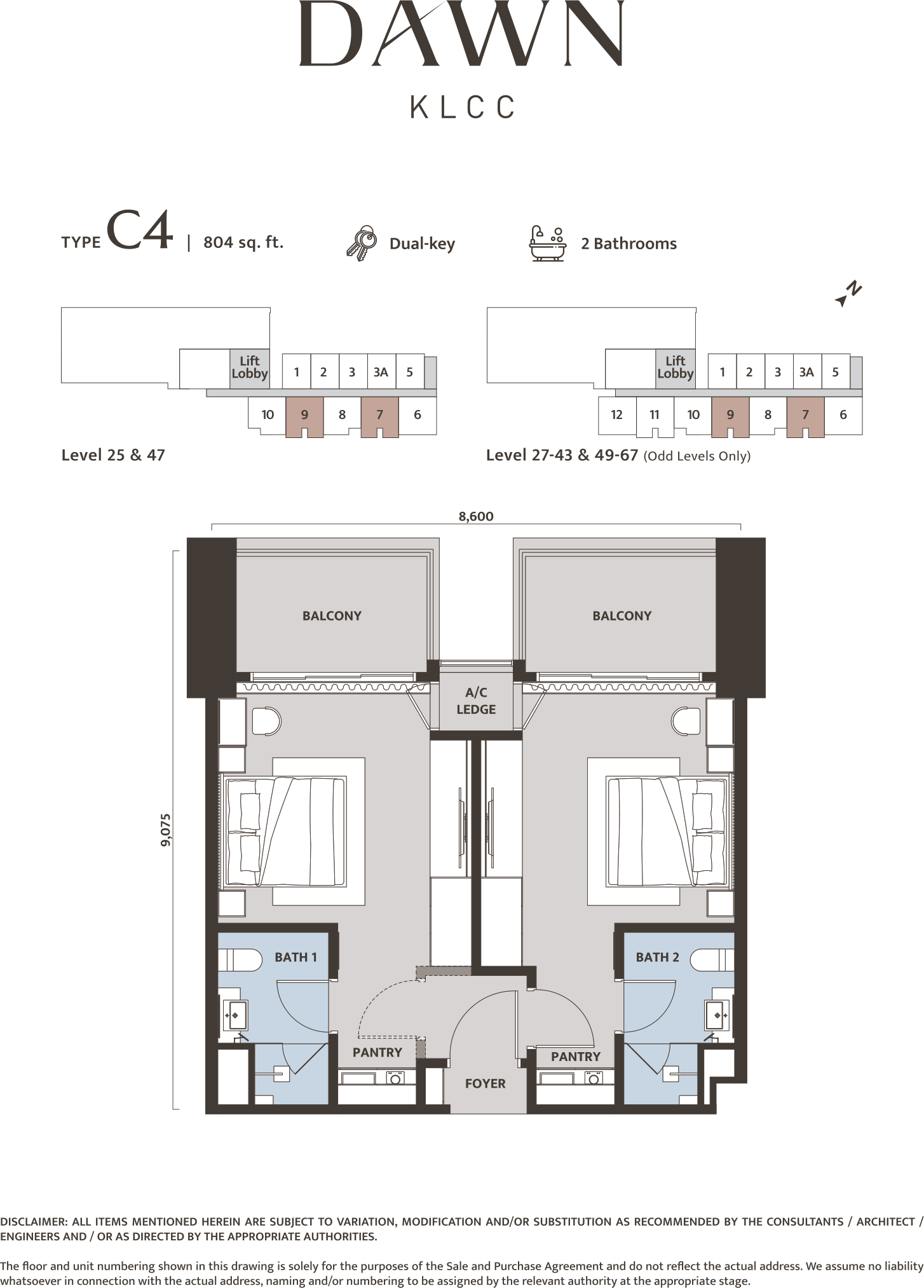 Type Dual Key (B) — 804 sqft