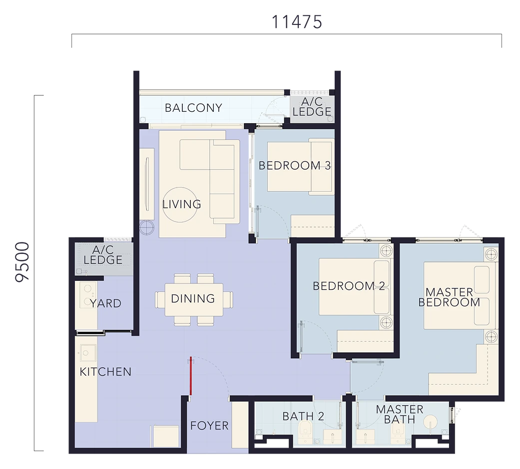 Type A — 900 sqft