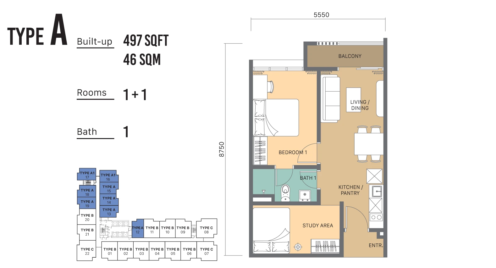 Type A — 497 sqft