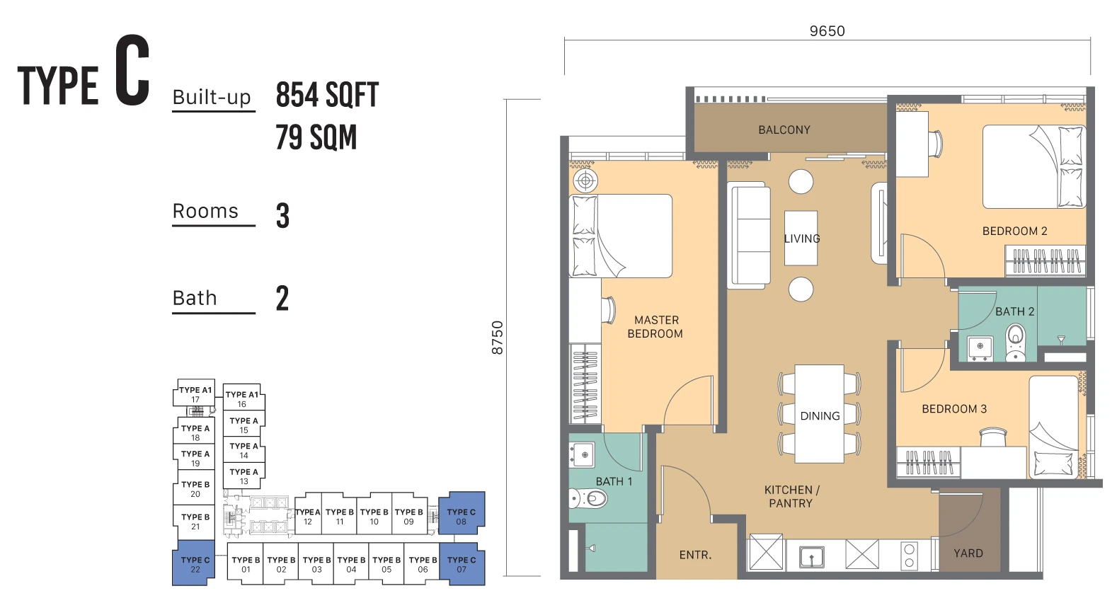 Type C — 854 sqft