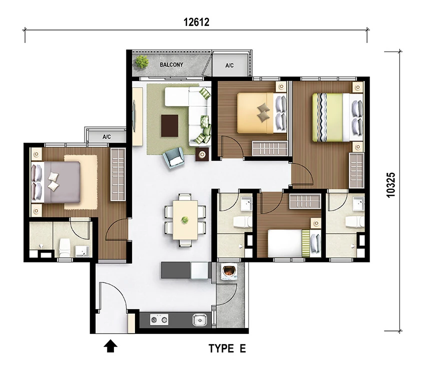 Type E — 1019 sqft