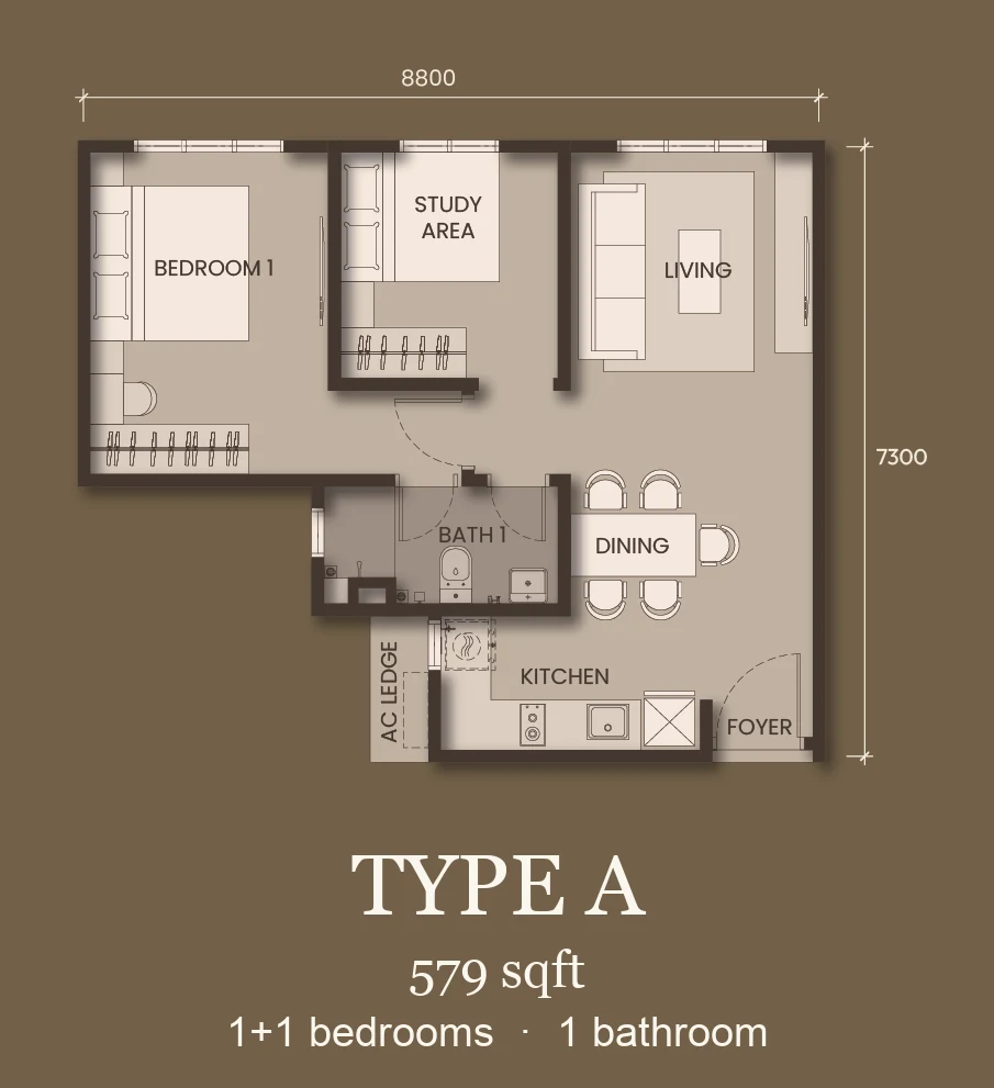 Type A — 579 sqft