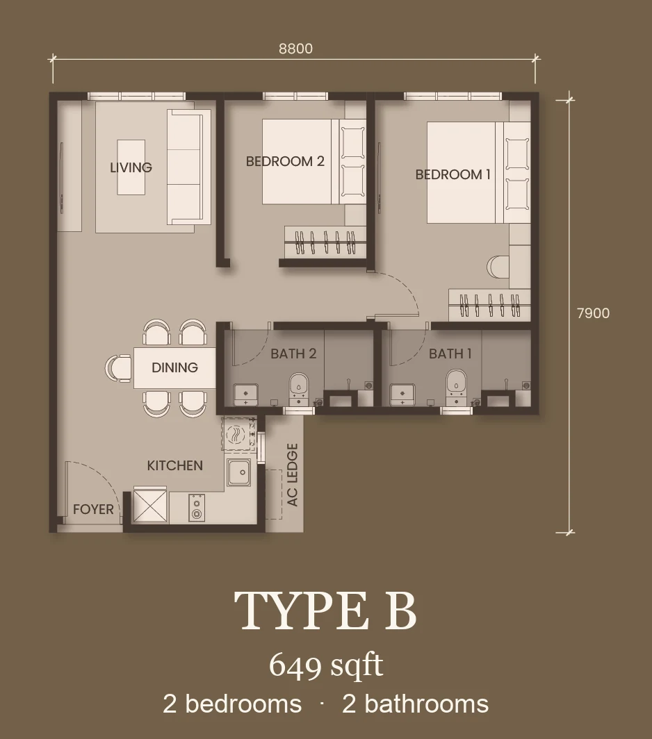 Type B — 649 sqft