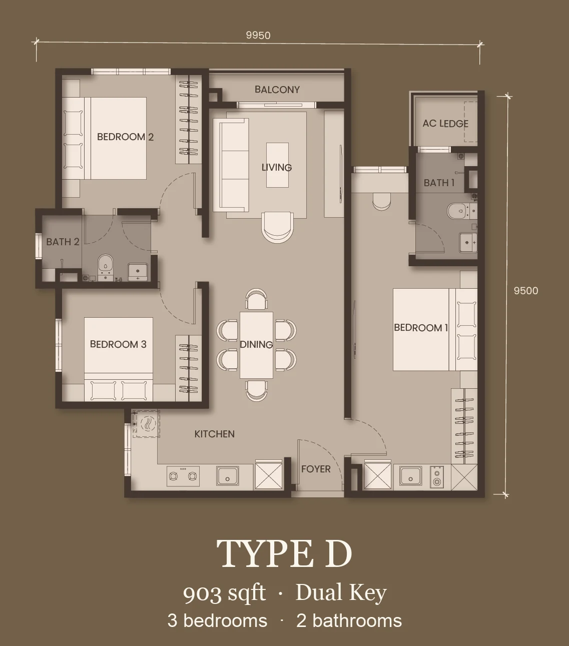Type D (Dual Key) — 903 sqft