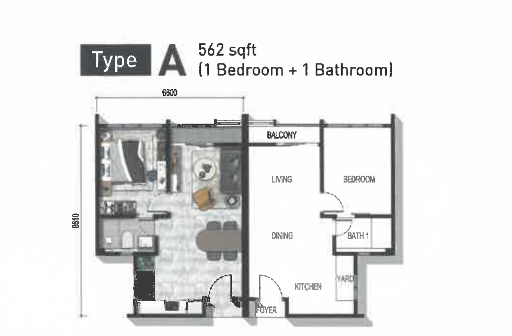 Type A — 562 sqft