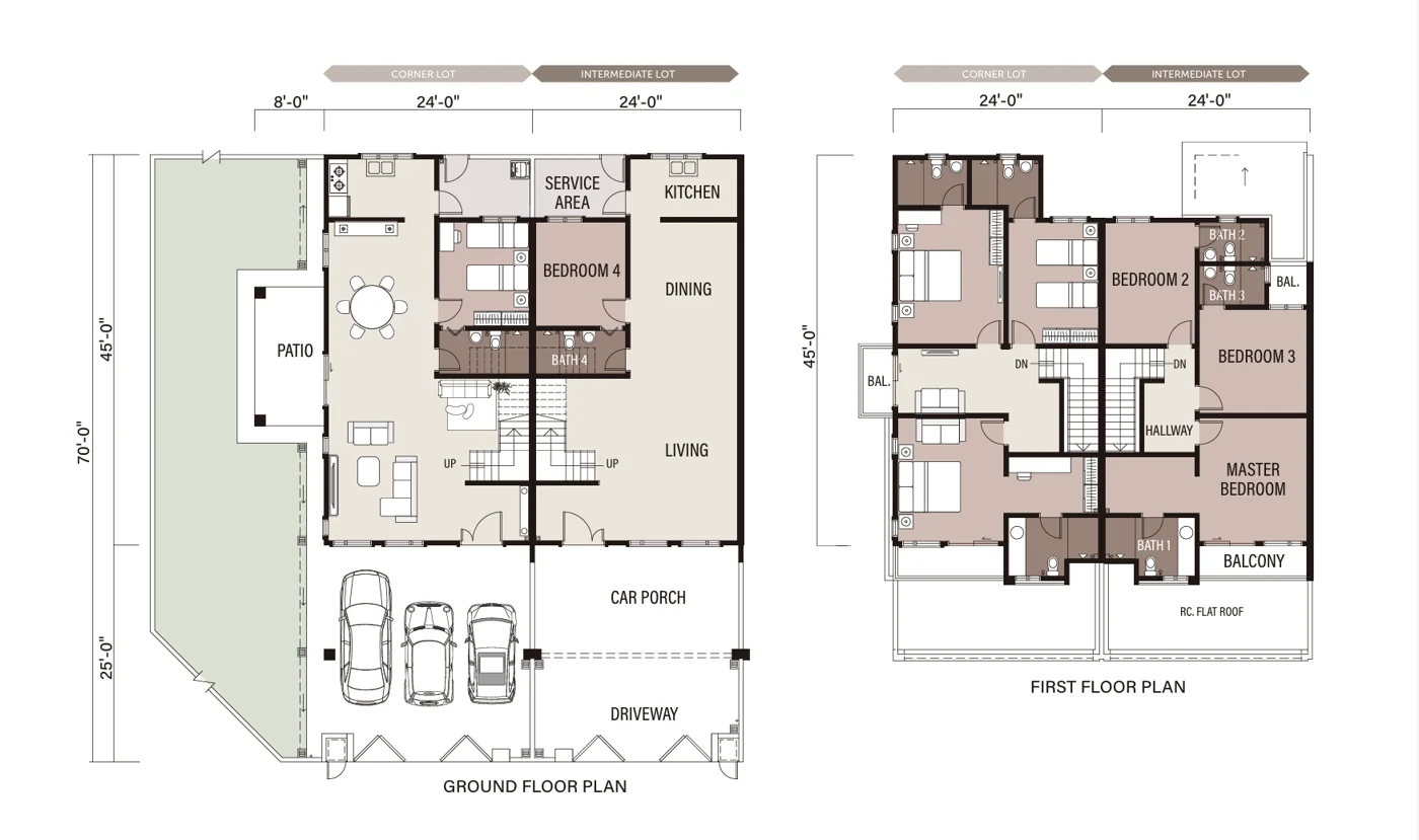 Type Link House (24x70) — 24x70 sqft