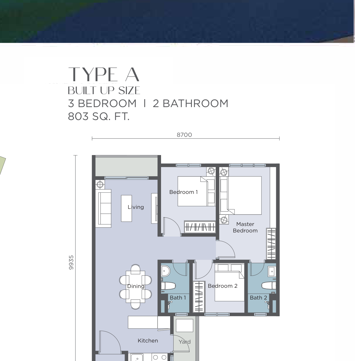 Type A — 803 sqft