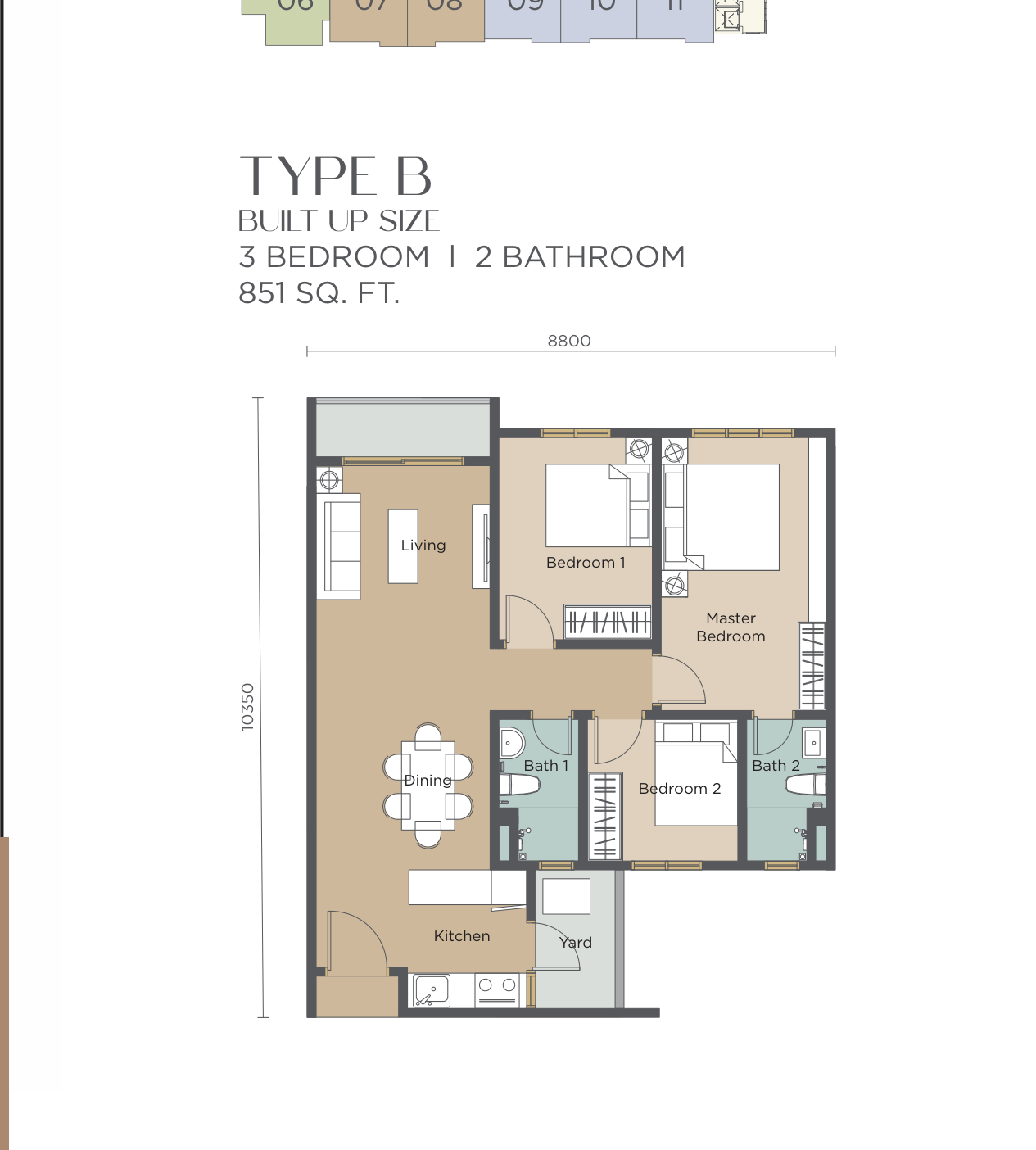 Type B — 851 sqft