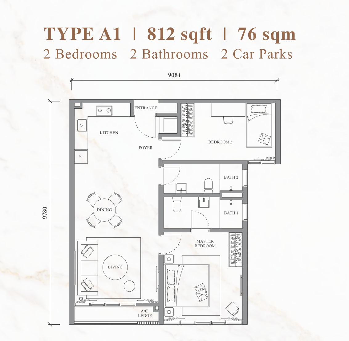 Type A — 812 sqft