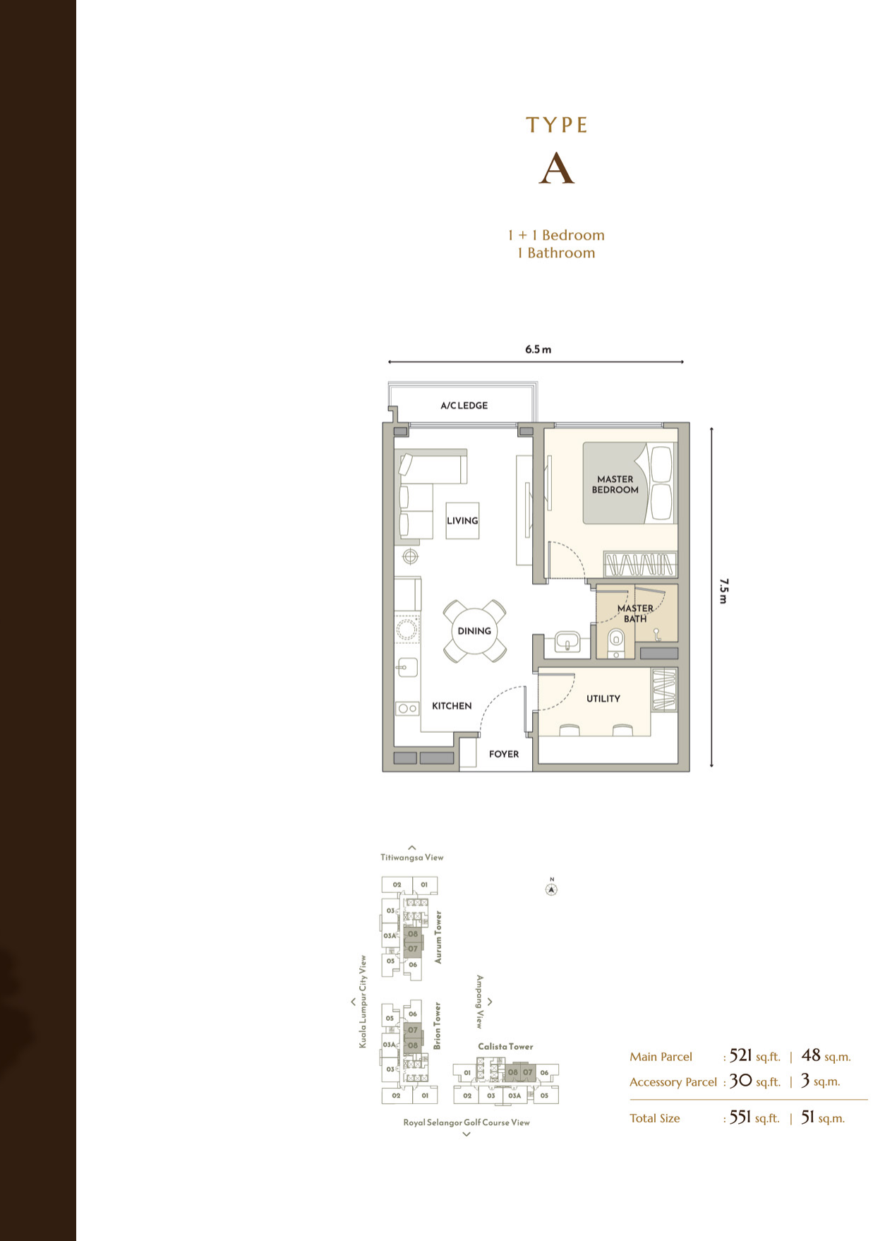 Type A — 521 sqft
