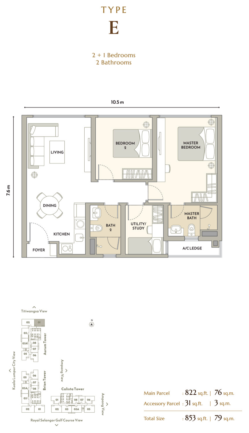 Type E — 822 sqft