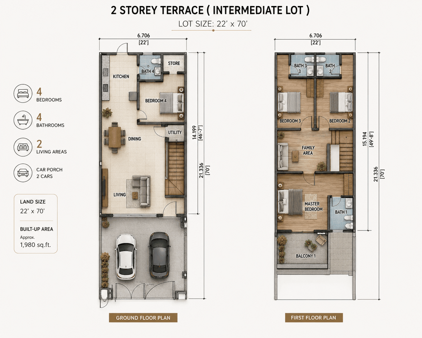 Type 2-Storey Terrace — 1,540 - 3,290 sqft