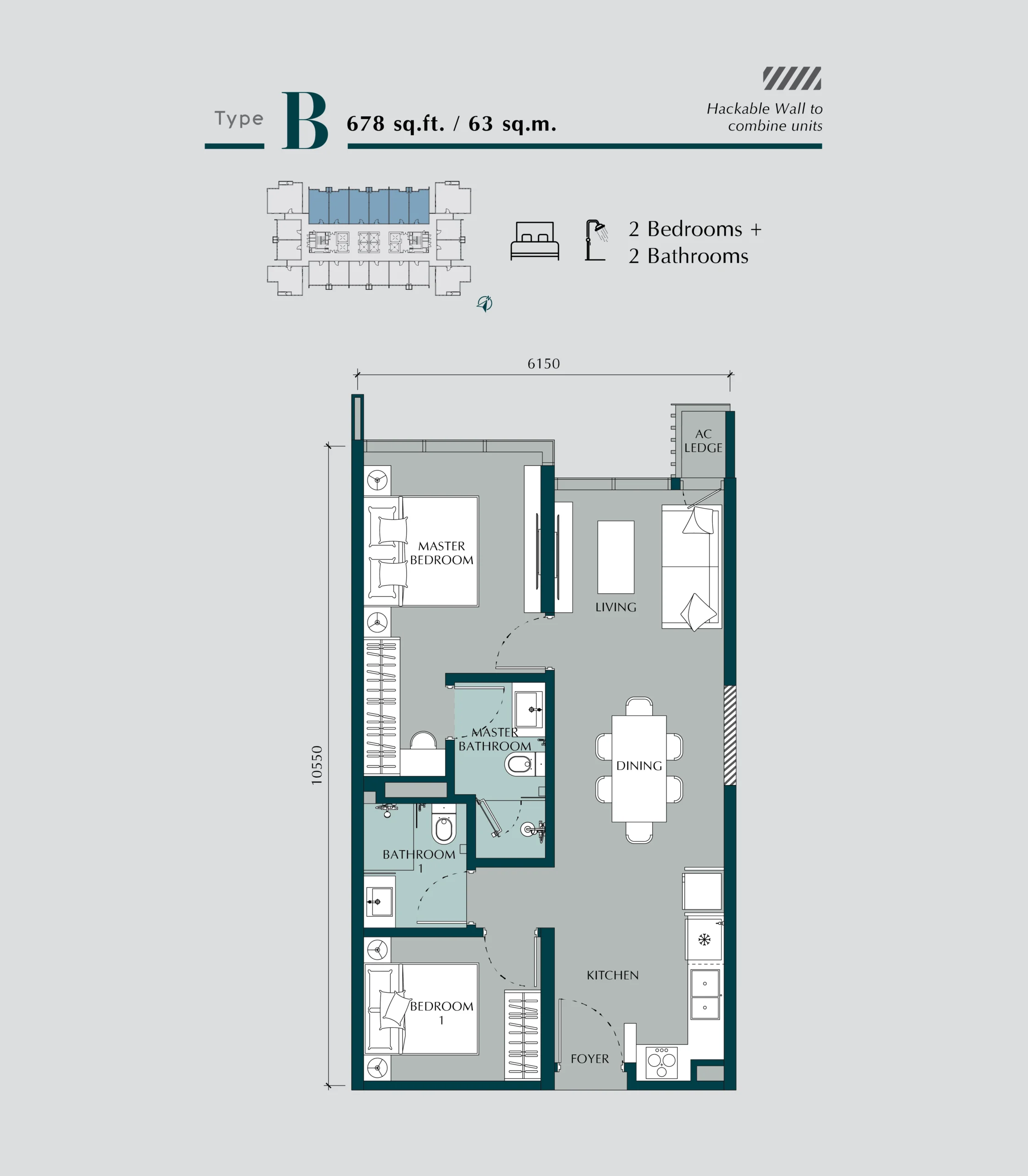 Type B — 678 sqft