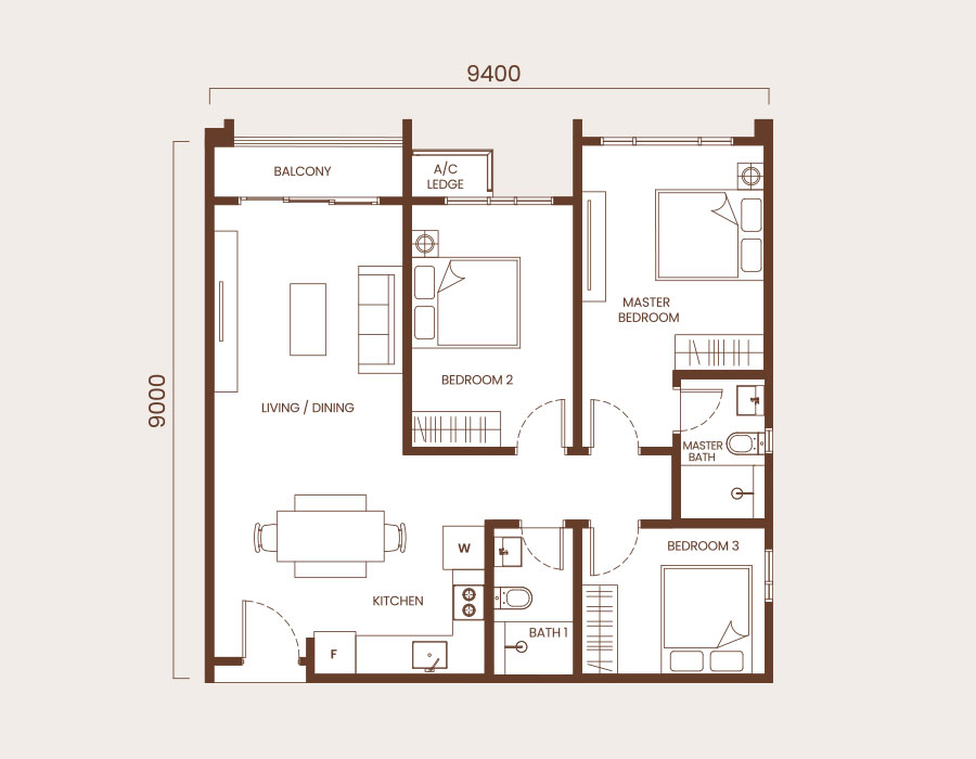 Type C — 894 sqft