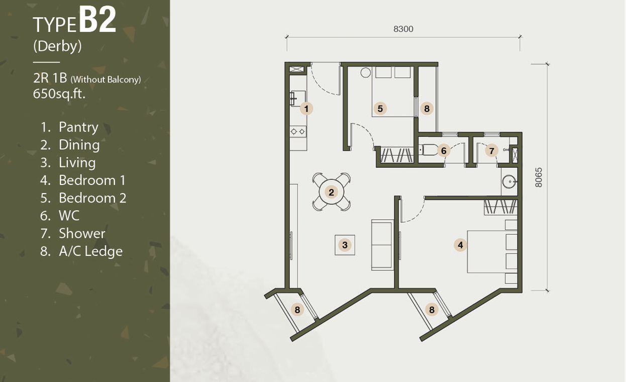 Type B2 — 650 sqft