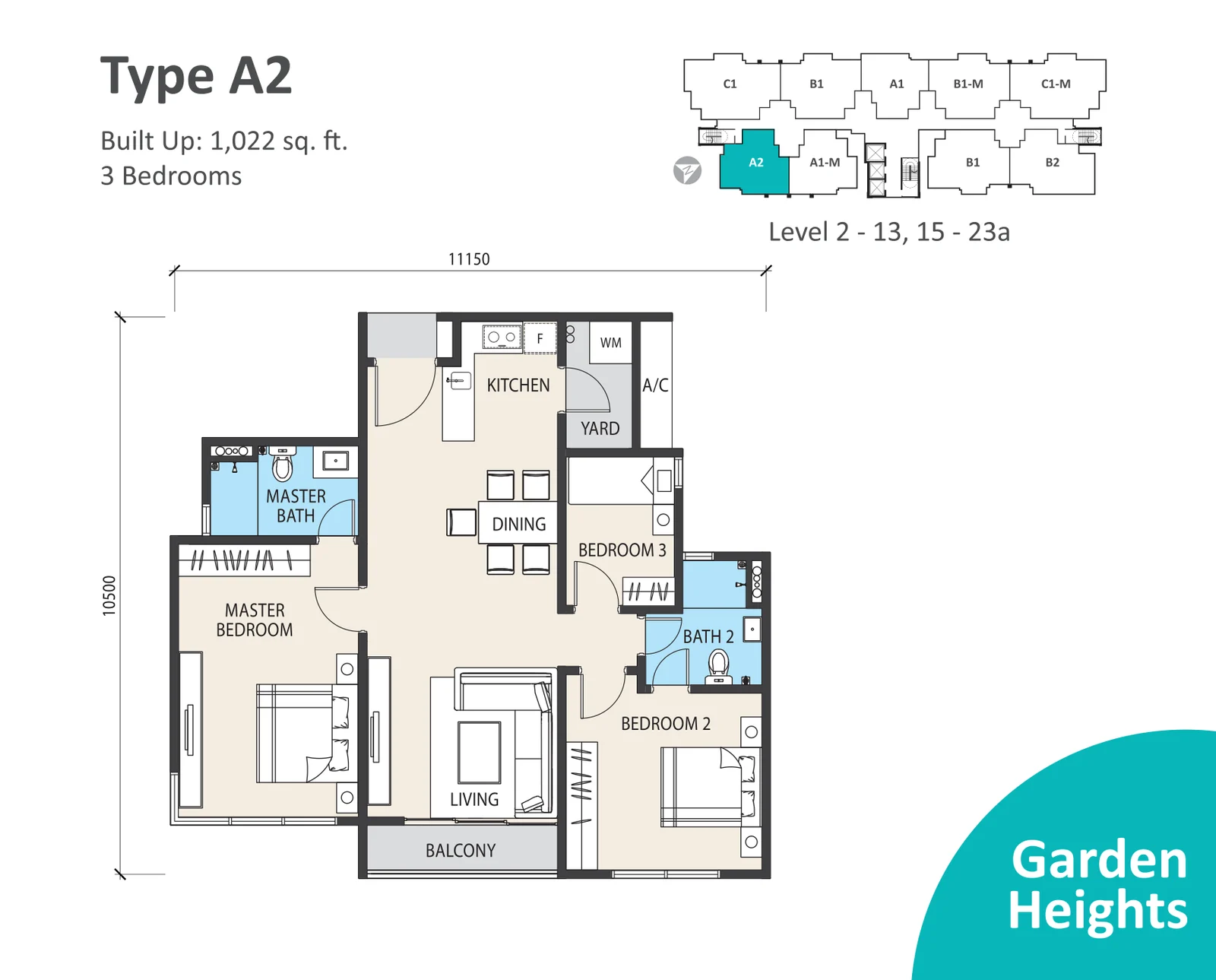 Type A2 — 1,022 sqft