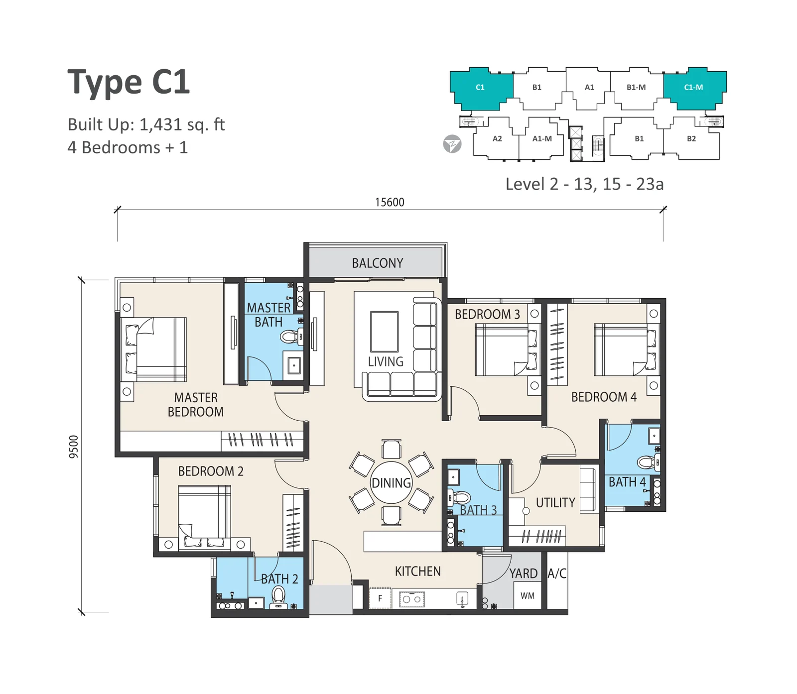 Type C1 — 1,431 sqft