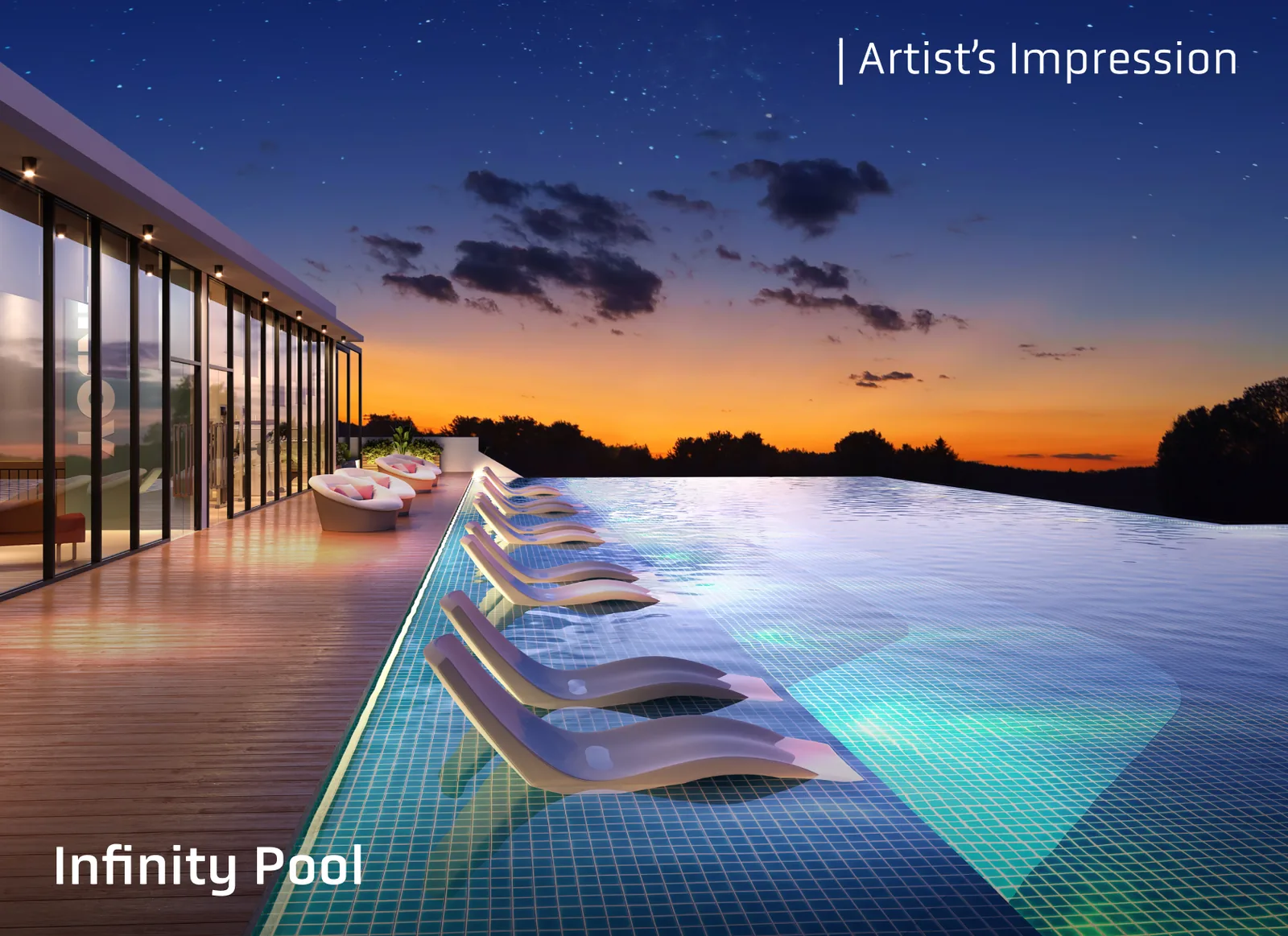 Altus Residency infinity pool on the Level 5 sky facilities podium