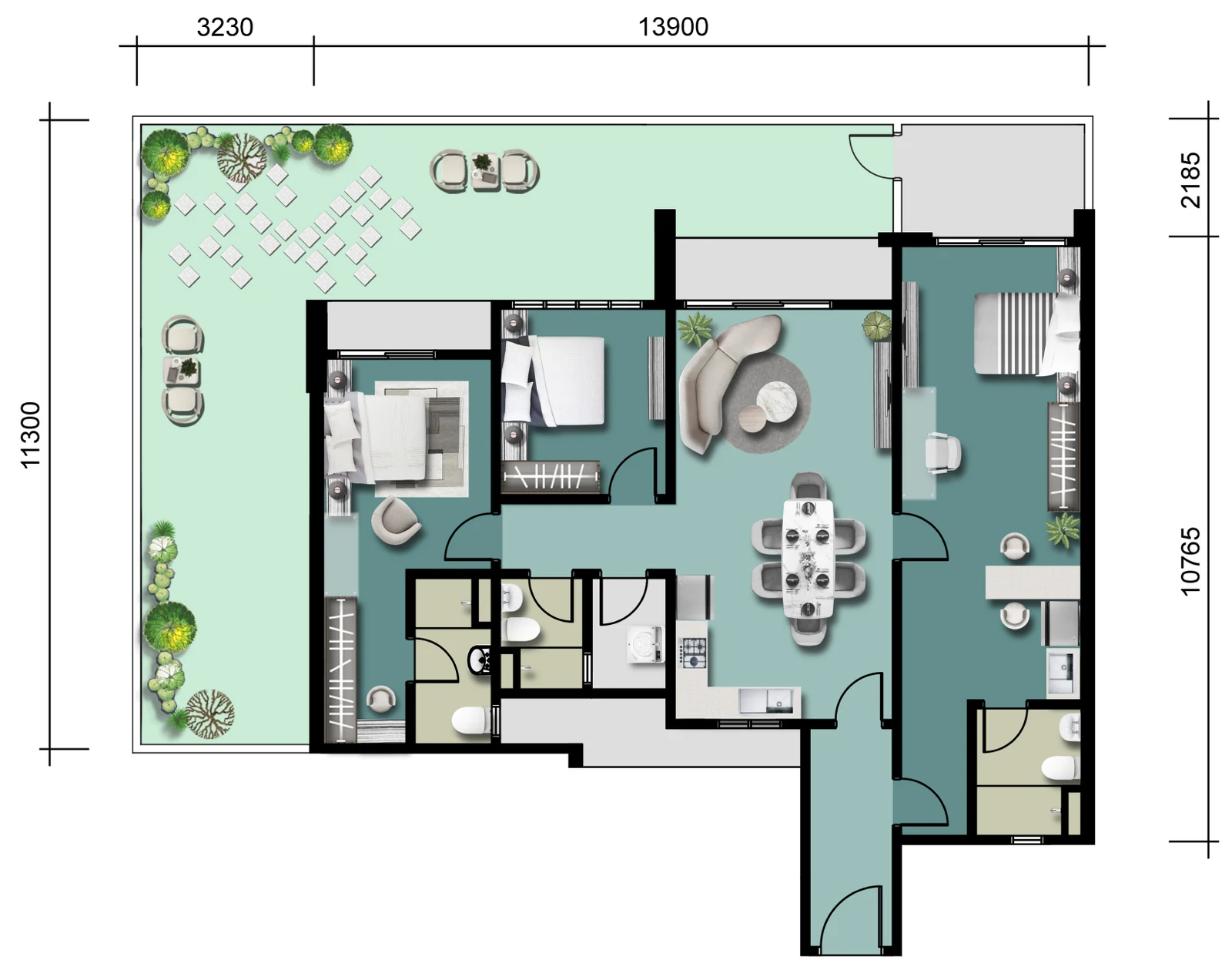 Type A (Private Garden) — 1,295 sqft
