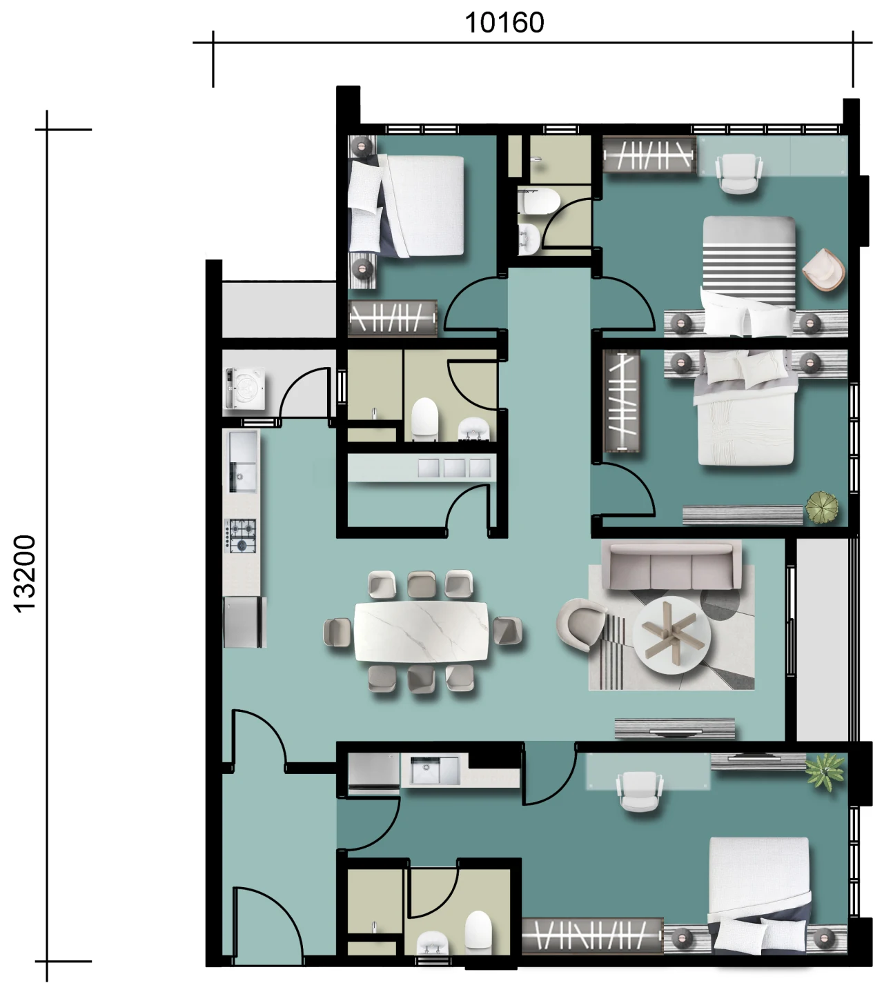Type B — 1,302 sqft