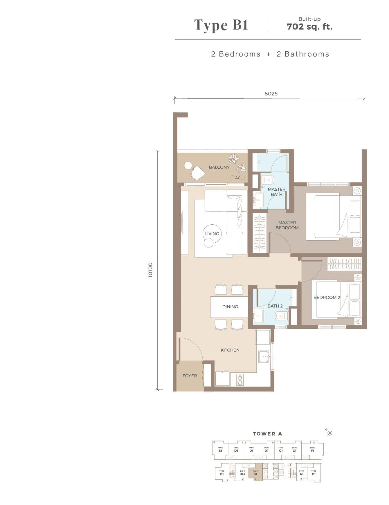 Type B1 — 702 sqft