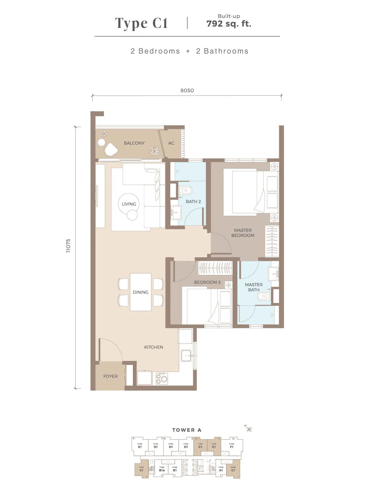 Type C1 — 792 sqft