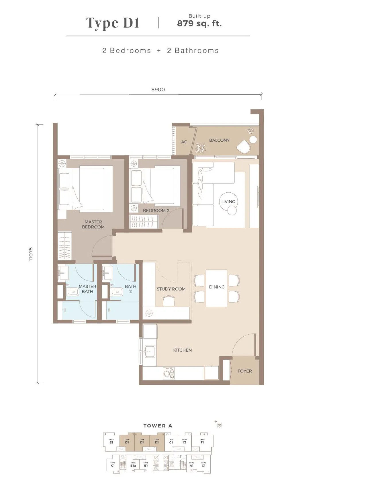Type D1 — 879 sqft