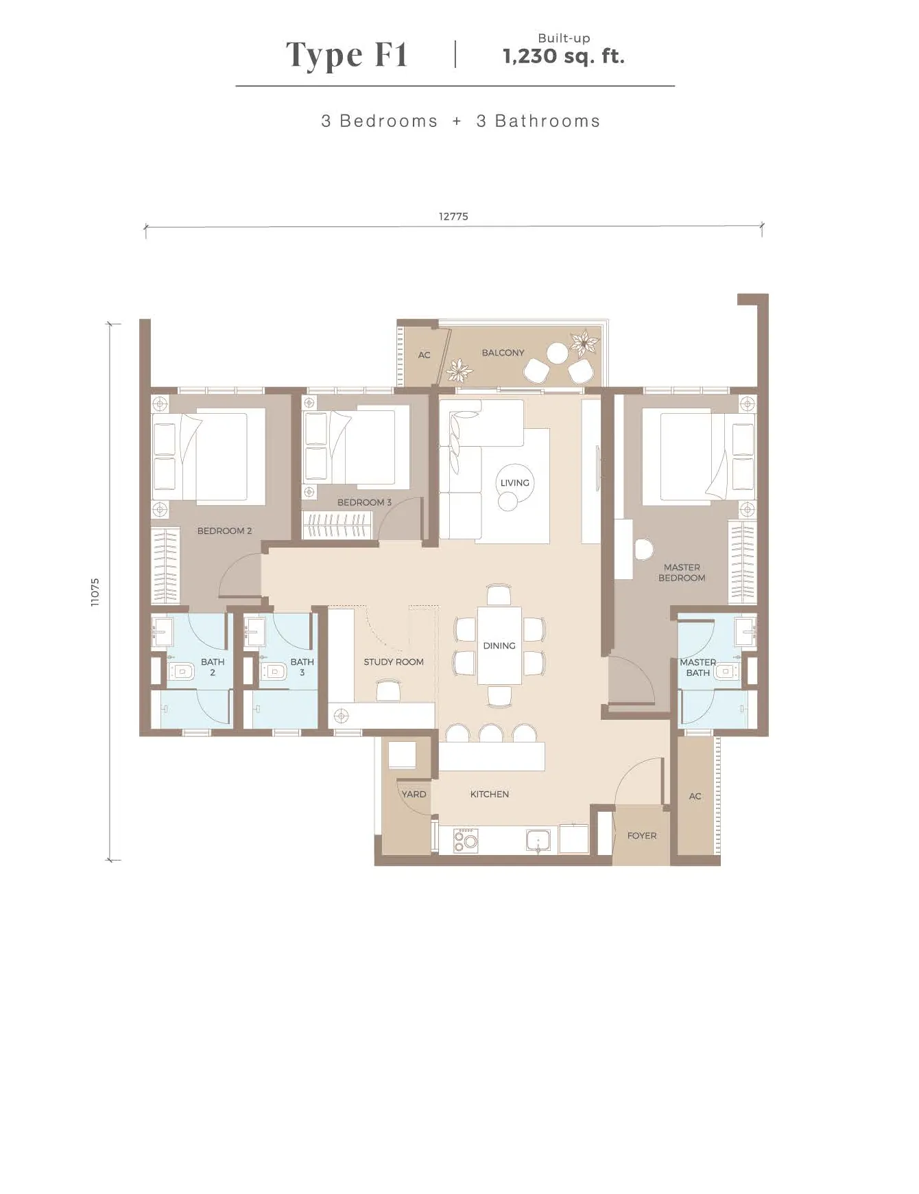 Type F1 — 1,230 sqft