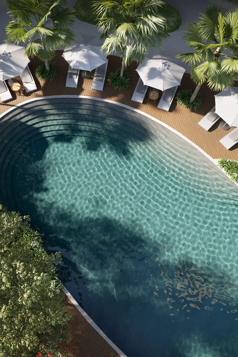 Amaya Residences pool deck aerial view