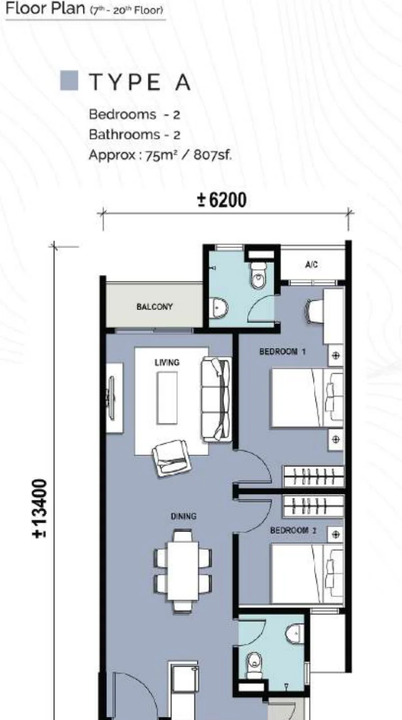 Type A — 807 sqft