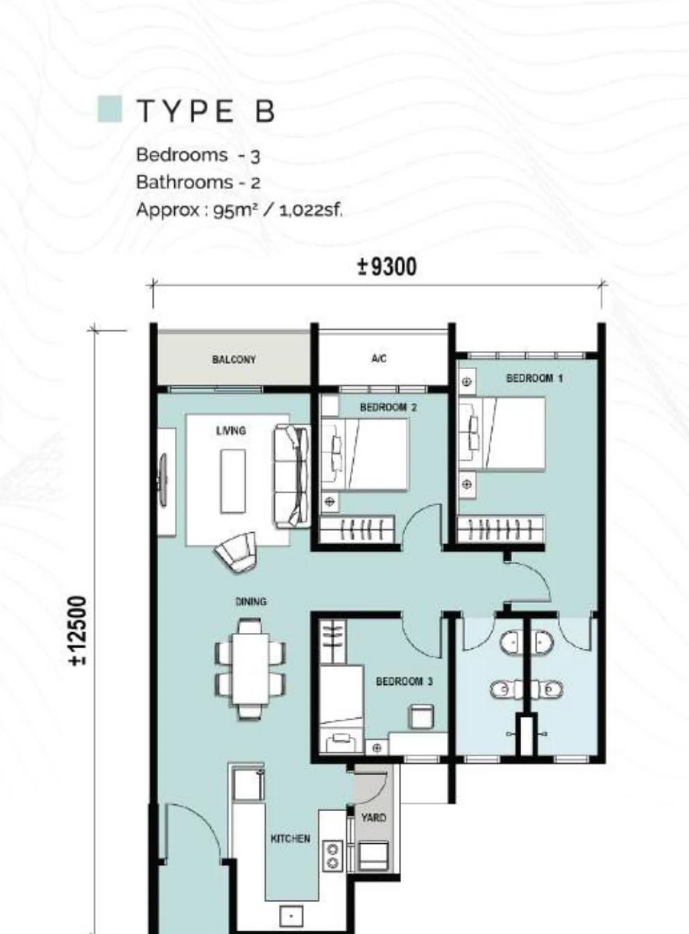 Type B — 1,022 sqft