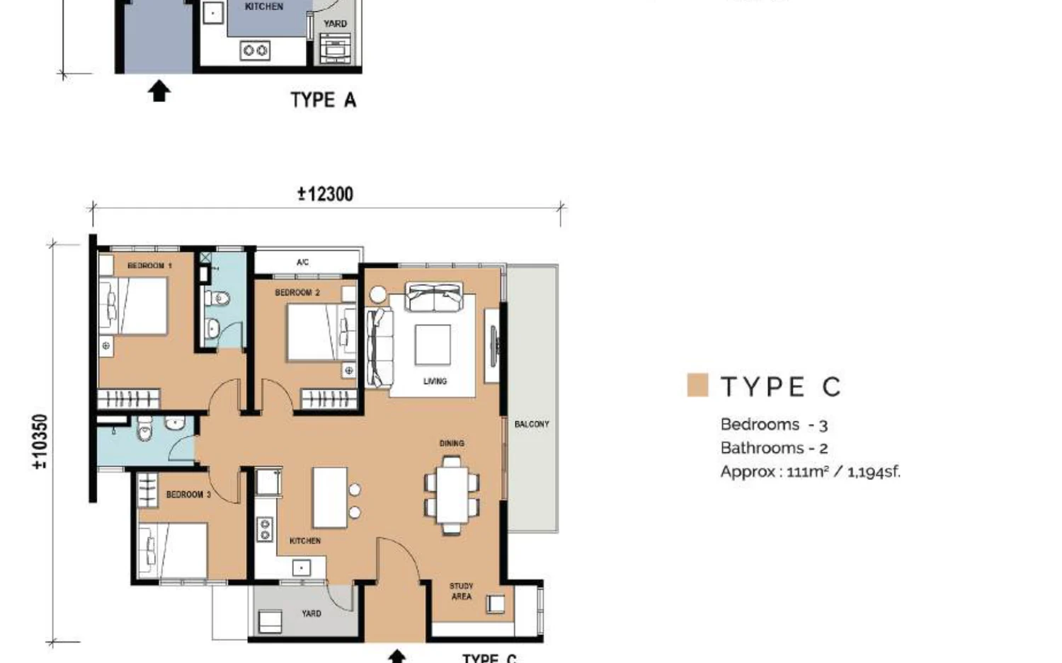 Type C — 1,194 sqft