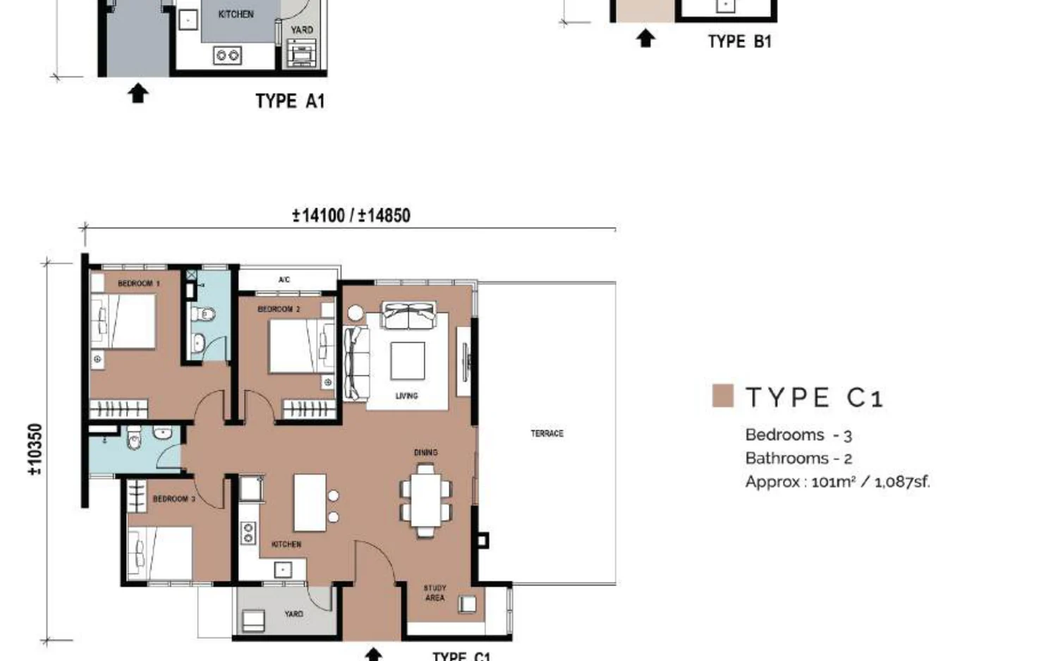 Type C1 — 1,087 sqft