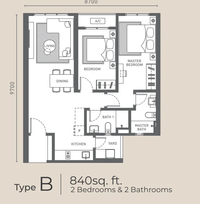Type B — 840 sqft