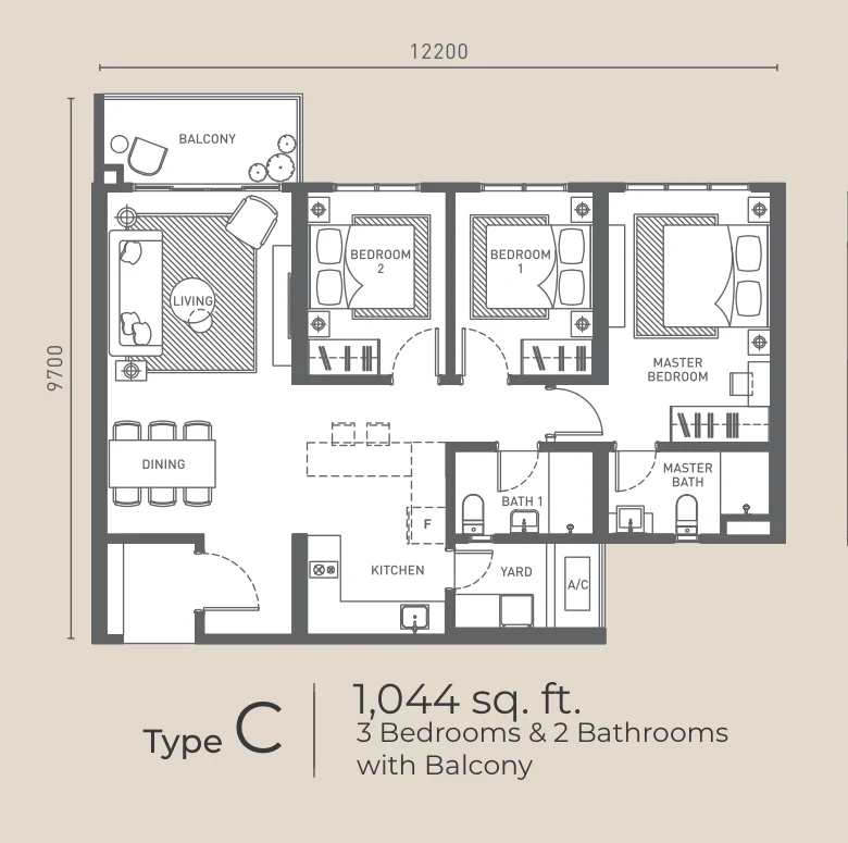 Type C — 1044 sqft